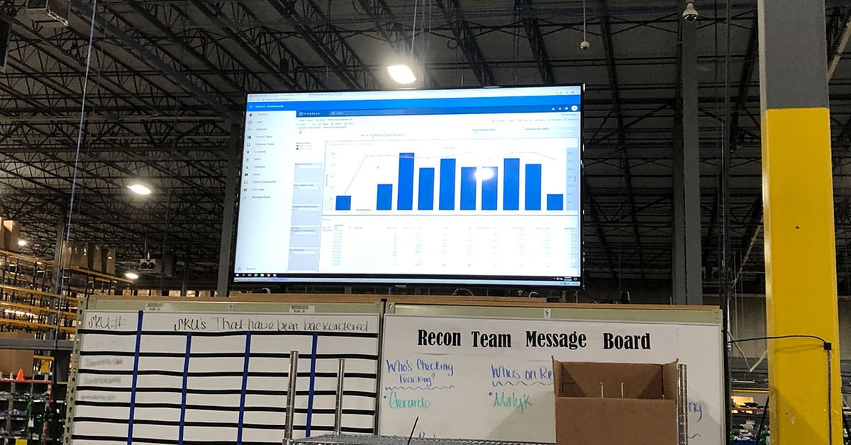 Real-time analytics visible on the warehouse floor